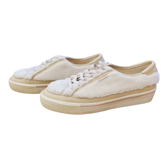 Coach Citysole Shearling Sneakers Size 8.5 White Cream - Picture 1 of 10
